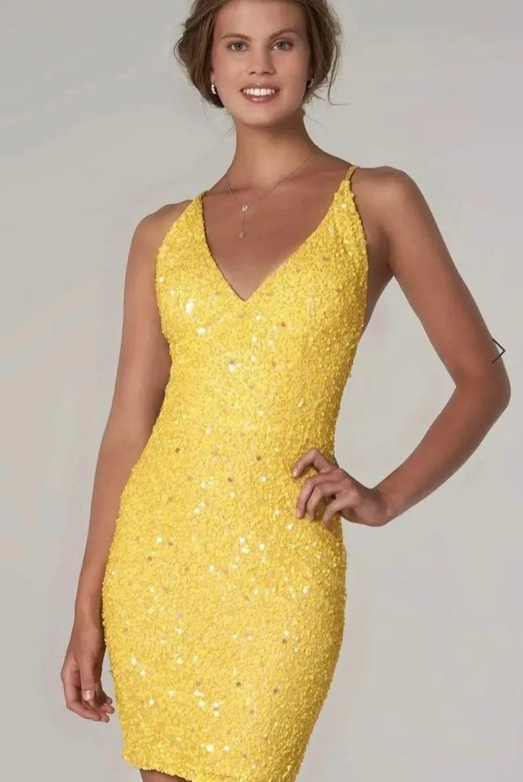 Womens Yellow Sequin Dress  - Image 2