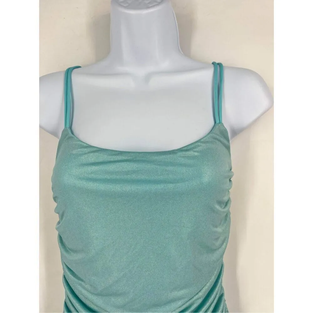 Vintage 90s Lucy in the Sky Sleeveless Ruched Bodycon Dress Light Blue Medium‎ - Image 5