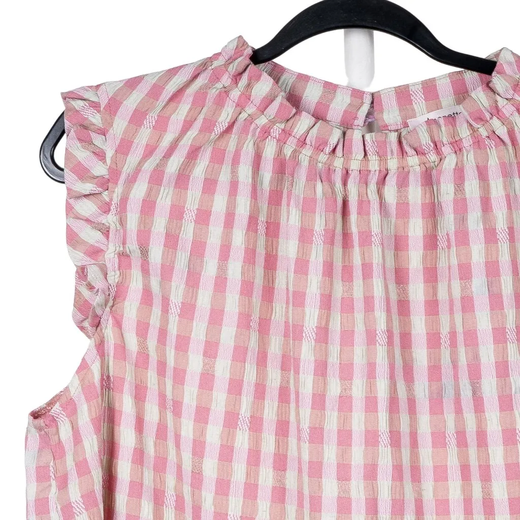 Nanette Lepore Blouse XL Womens Checked Ruffle Sleeveless Tank Pink White - Image 3
