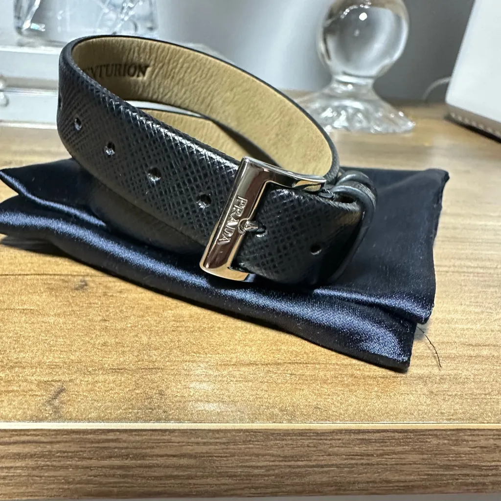 Prada  Black Leather Bracelet - Image 8