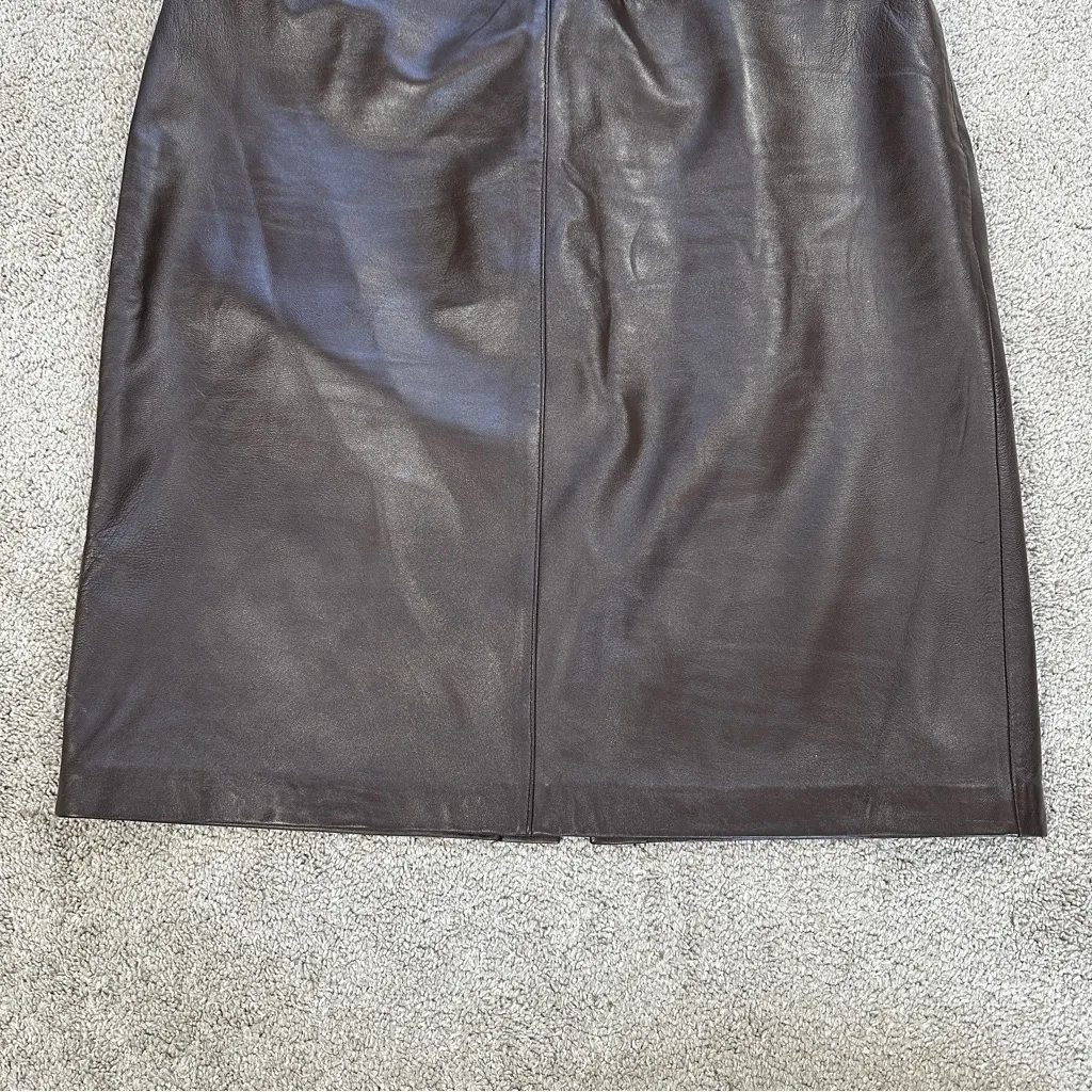 Revue Women’s Vintage 100% Lamb Leather Mini Skirt Belted Goth in Brown 12 - Image 3