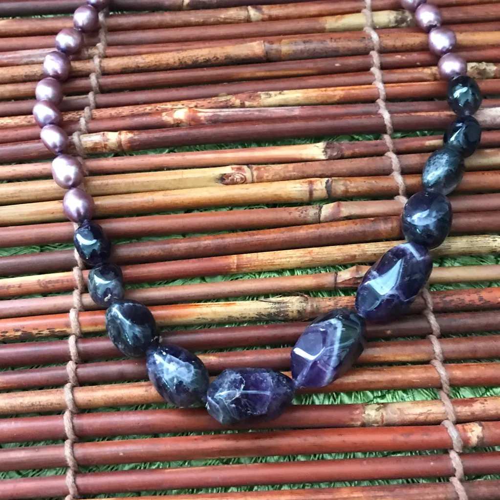 Coldwater Creek Purple Stone & Faux Pearl Necklace - Image 4