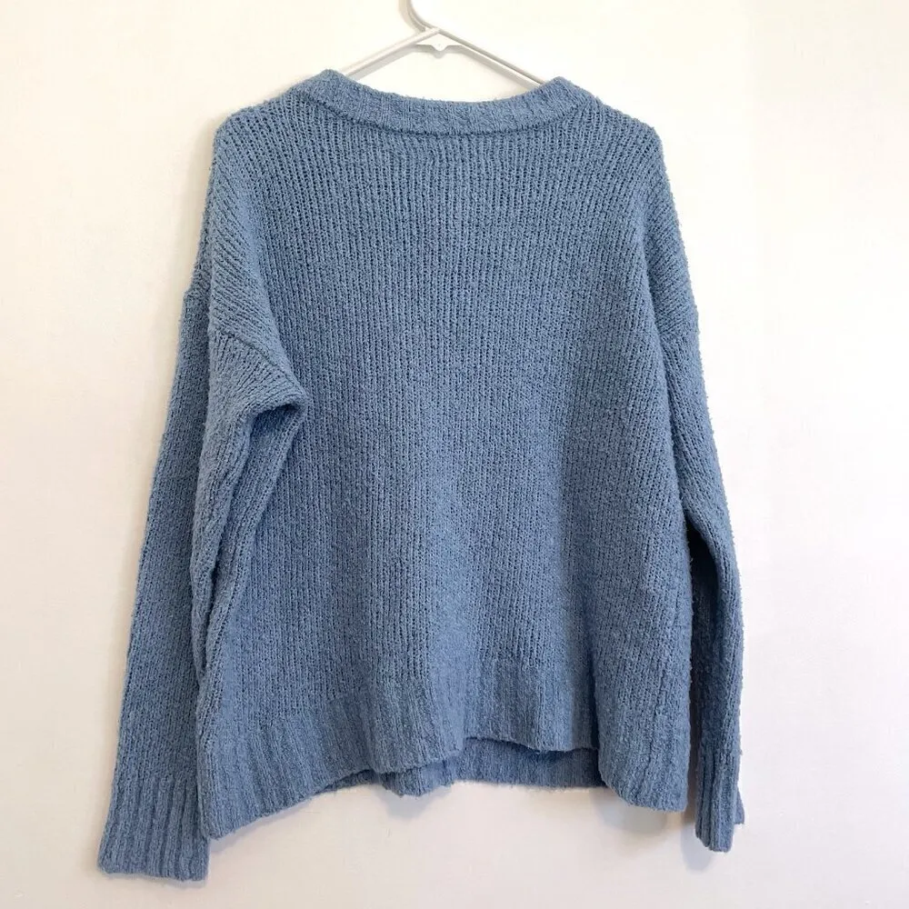 American Eagle  AEO Jegging Fit Henley Pullover Sweater Solid Blue Nubby Textured - Image 12