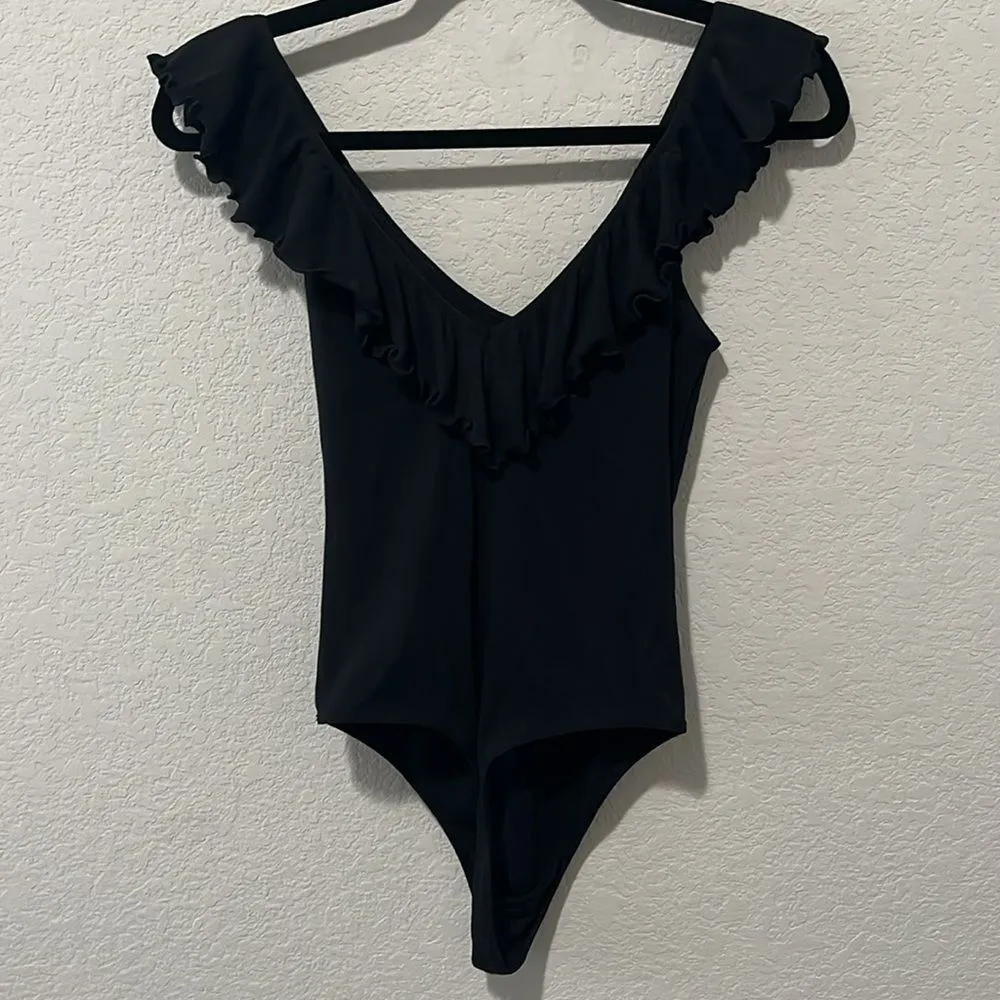 WILFRED (Aritzia) Ruffle Sleeve Low Back Bodysuit, Black, Size M - Image 5