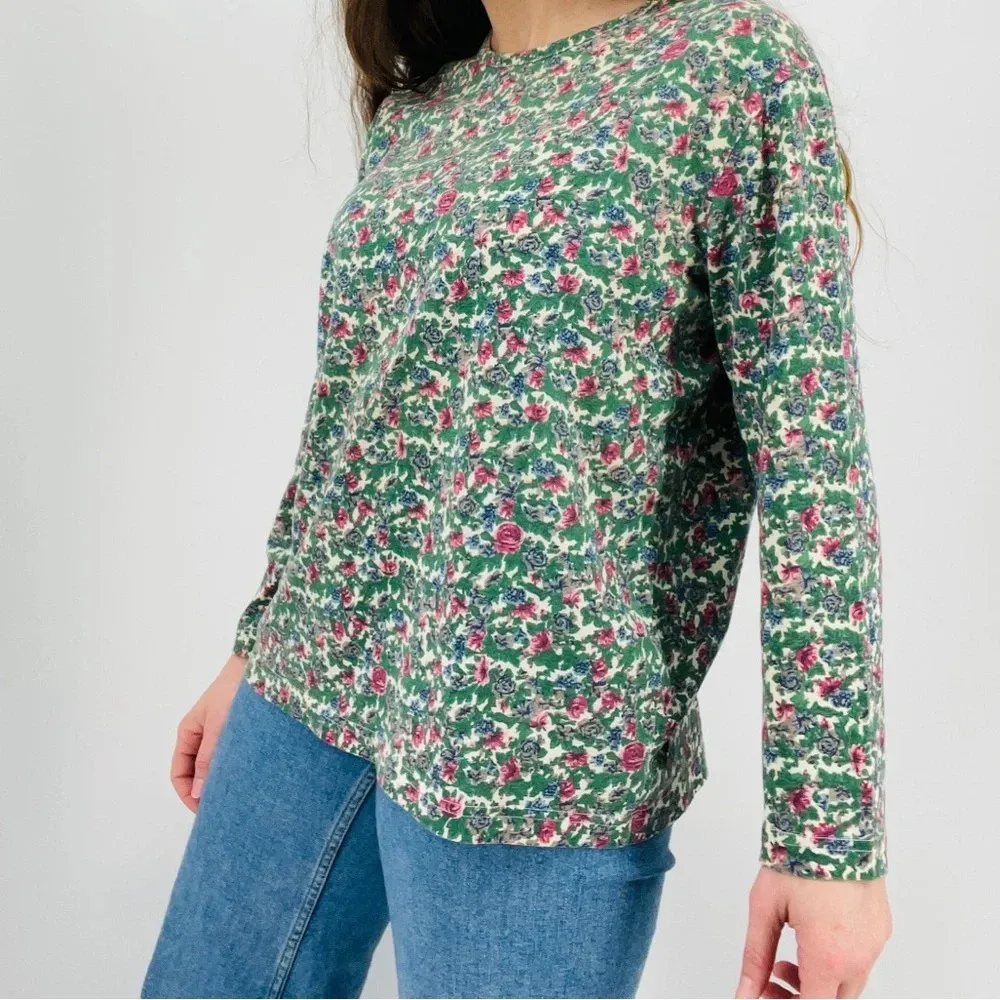 vintage victorian floral feminine crewneck longsleeve top cotton blend size M Green Size M - Image 3