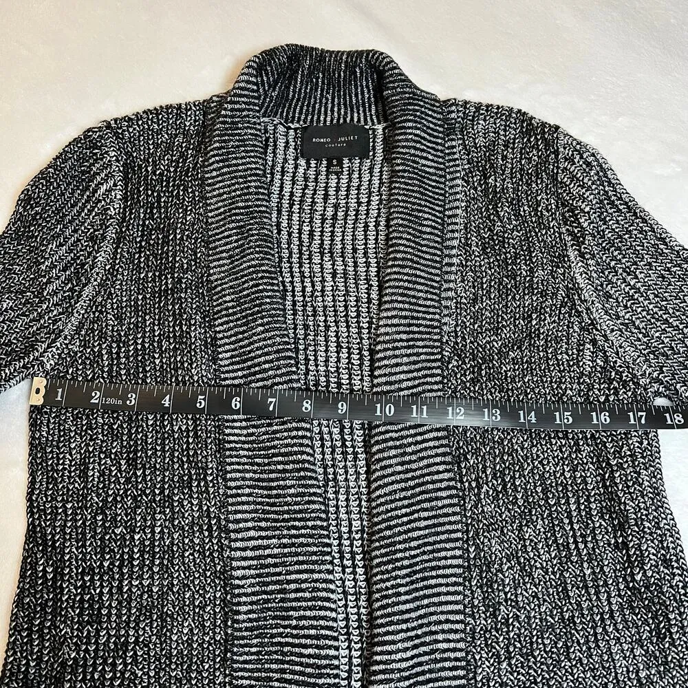 Romeo & Juliet Couture Cable Knit Rib Trim Long Line Open Front Cardigan Size S - Image 10