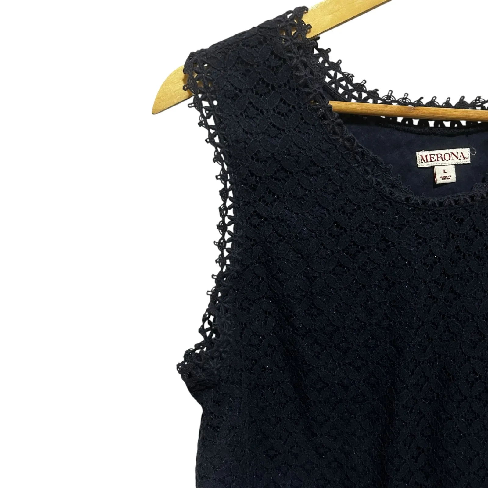 Merona Womens Navy Lace Top L Lined Crochet Overlay Cottagecore‎ Boho Cowgirl - Image 5