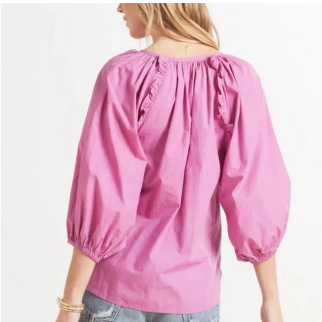 Cleobella Jess Azalea Pink Purple Ruffle Puff Sleeve Button Blouse Size XS - Image 4