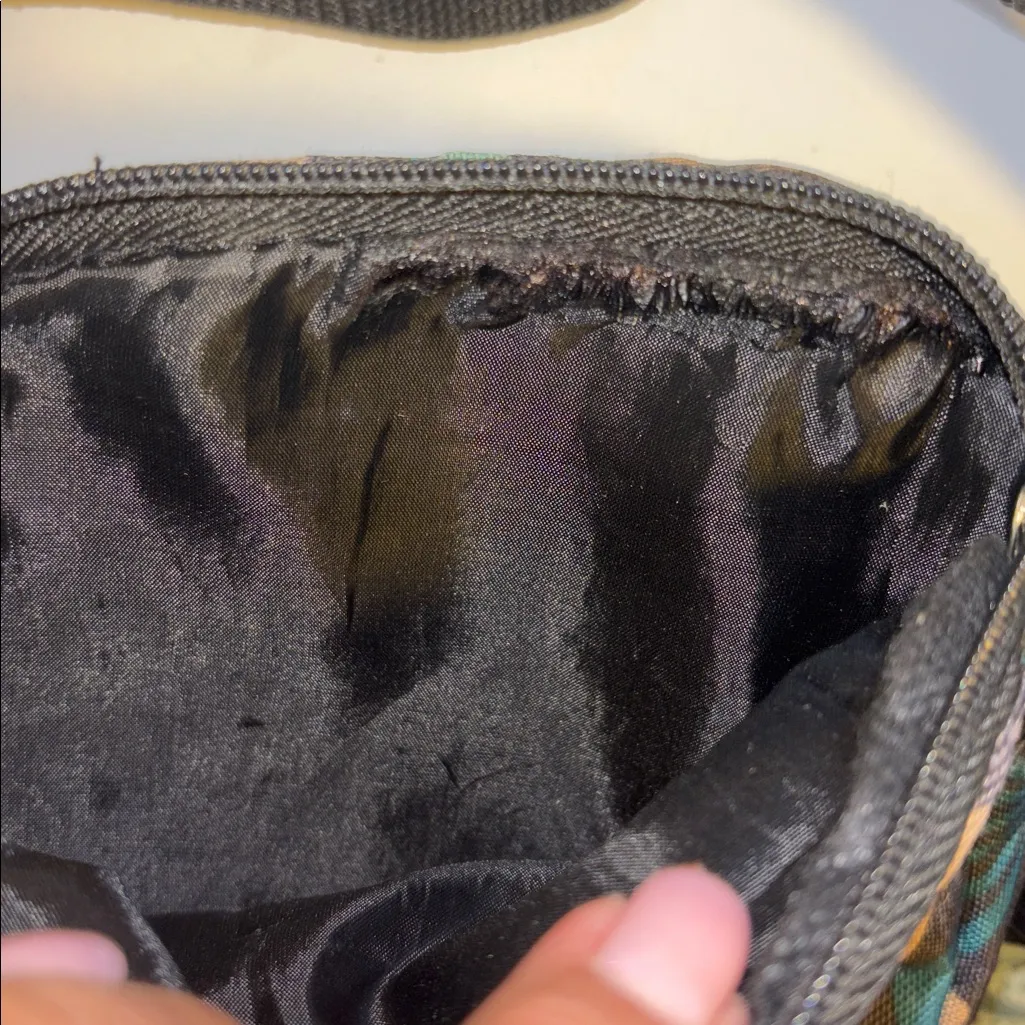 COMPASS CANVAS / NYLON CROSSBODY BAG BROWN GOLD BLUE FLORAL DESIGN MANY POCKETS - Image 13