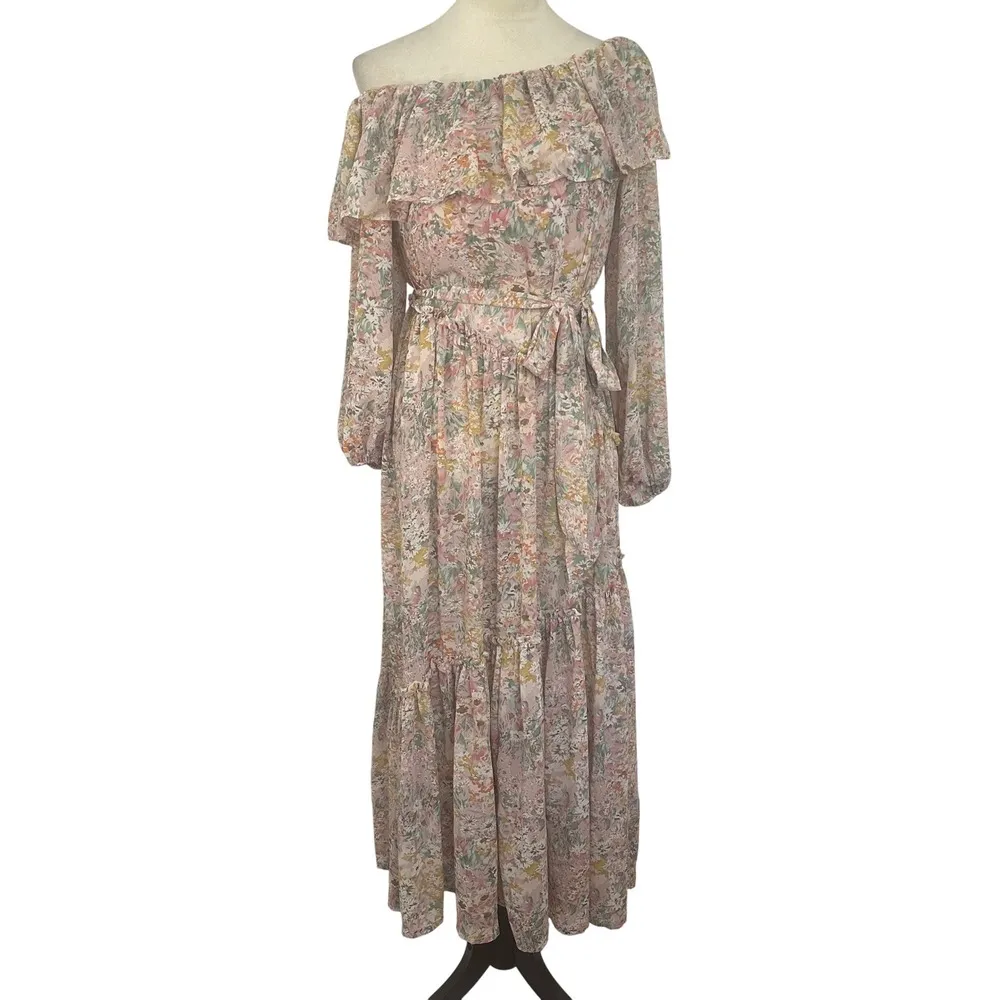 Revolve ASTR the Label Kaylani Dress In Pink Multi Floral Off Shoulder Ruffle XS - Image 2