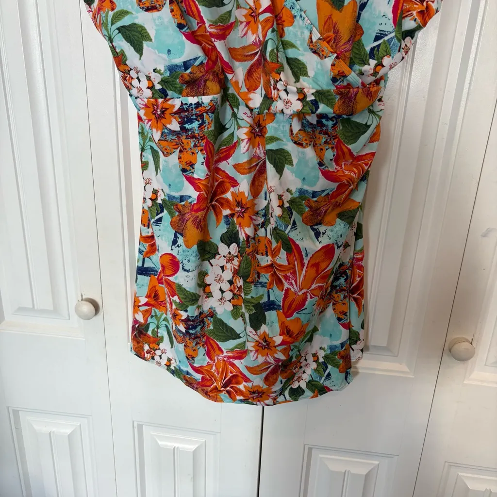 D&Co Blue And Orange Floral Swim‎ Dress Size 30W - Image 4