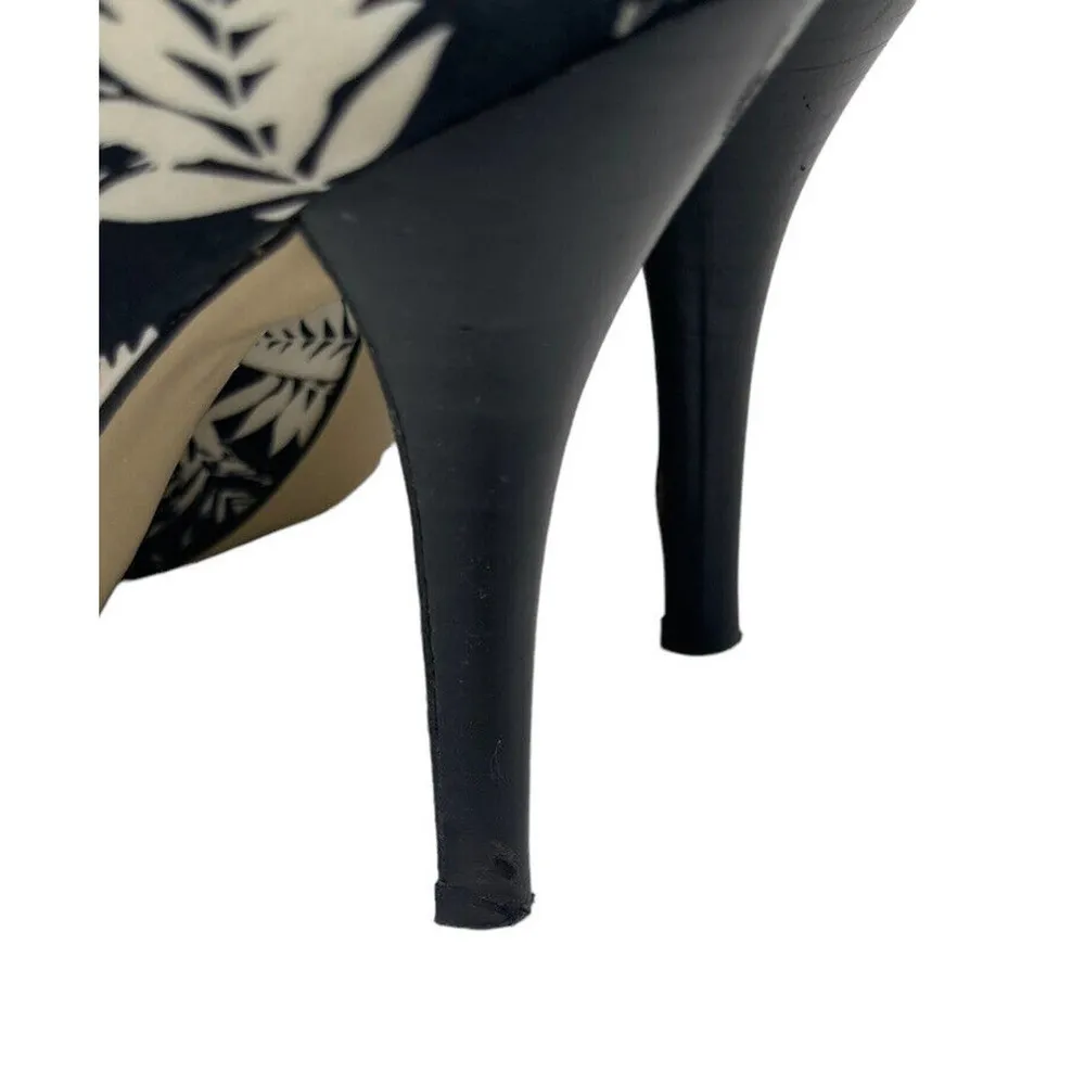 Nine West Freda Black Ivory Palm Leaf Print Pumps Heels Shoes Pointy Toe Work 7M - Image 6