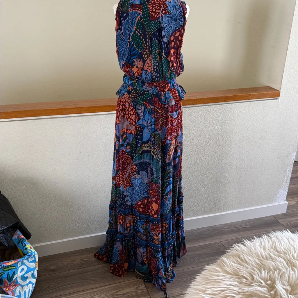 FARM Rio Colorful dress Farm Rio Blue Cool Leopard Print Ruffle Maxi Dress EUC - Image 9