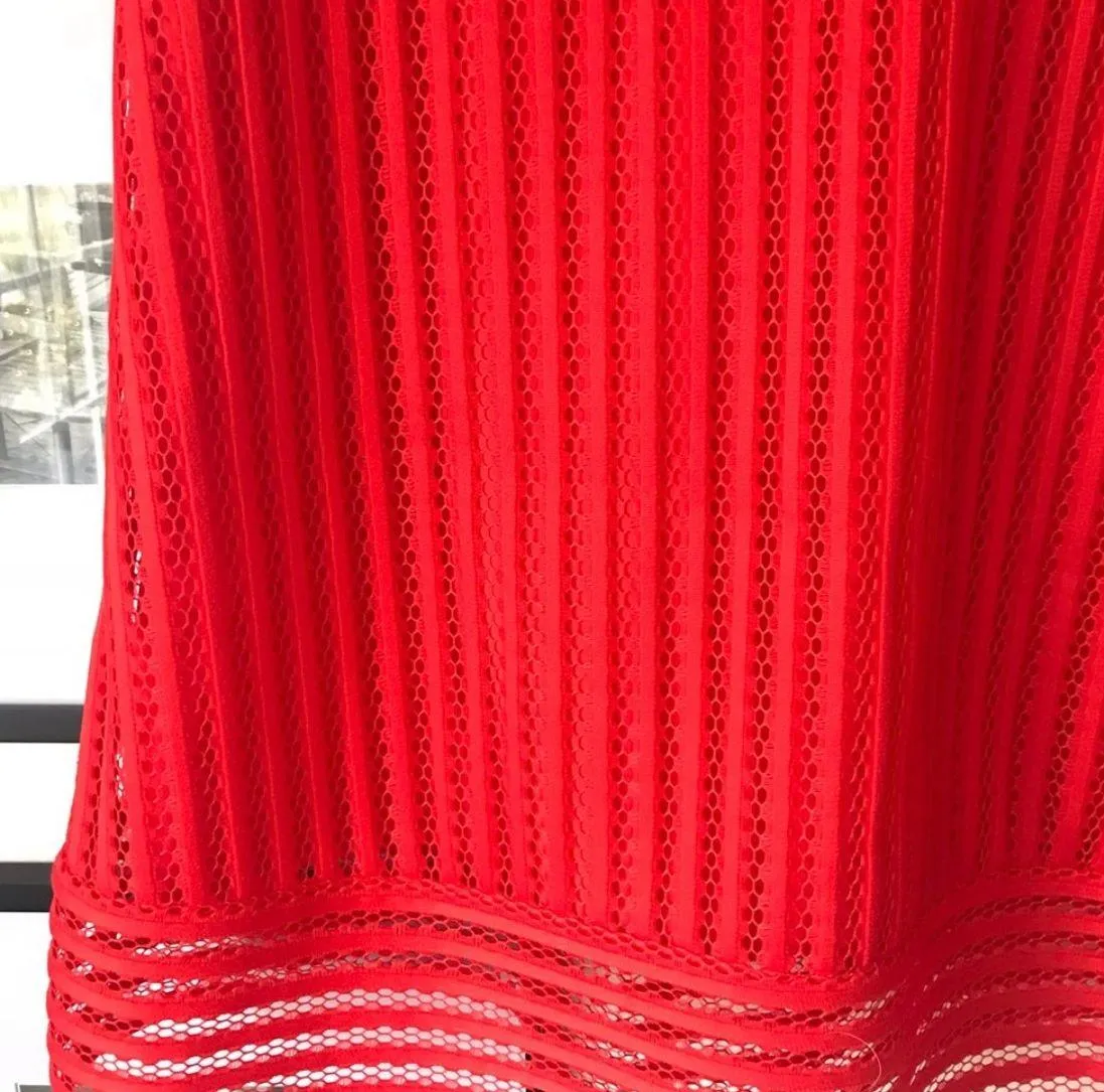 J. Crew Sleeveless V Neck Ribbed Eyelet Dress Red - Image 5