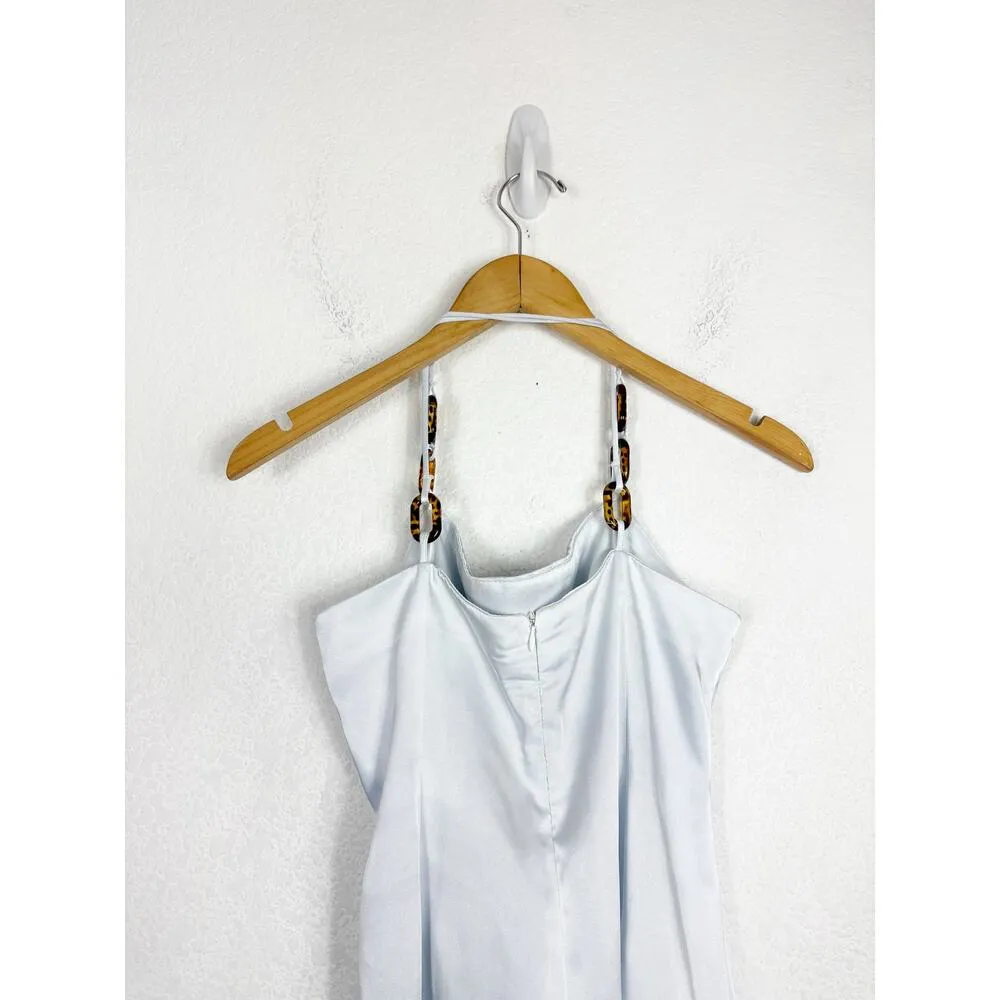 Zara Light Blue Chain Strap Satin Effect Midi Dress Size Medium Cocktail - Image 12