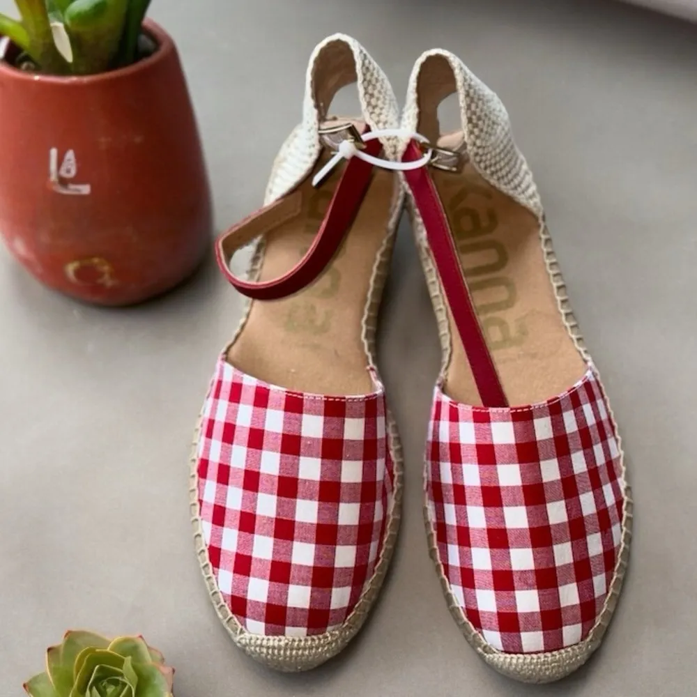 NEW Kanna Made In Spain Red Plaid Picnic Espadrille Jute EU 41 US10.5 Pink Size 10.5 - Image 2