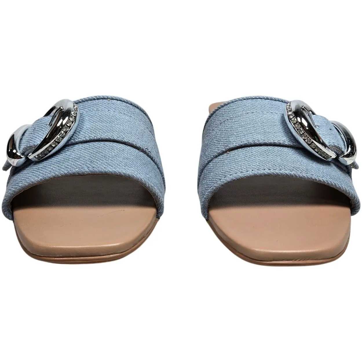 Naturalizer Santiago Denim Slide Sandals Women 7.5 Square Toe Embellished Buckle - Image 2