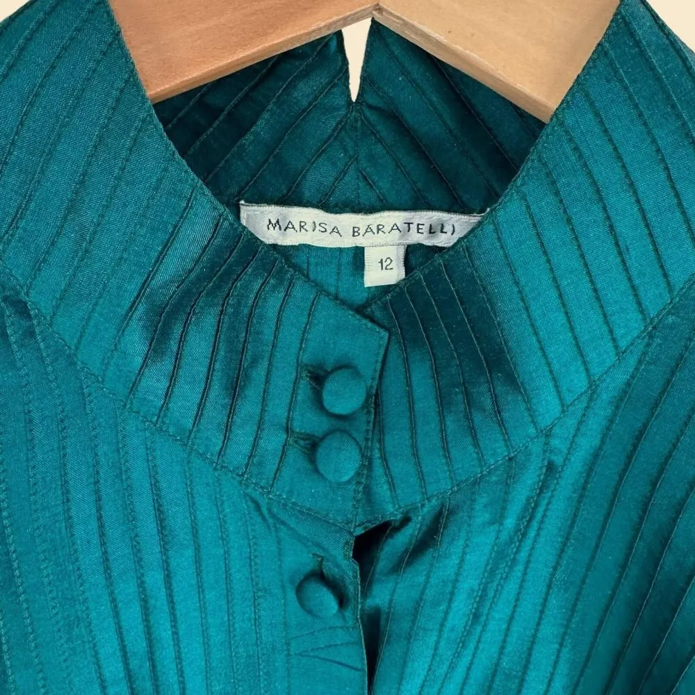 Marisa Baratelli Emerald Green Pleated Thai Silk Asymmetrical Tunic Top Size 12 - Image 4