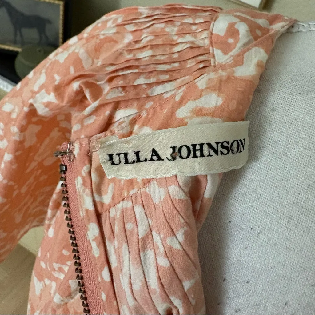 ULLA JOHNSON Peach Floral Cotton Coralie Wide Leg‎ Jumpsuit Size 6 Waist Tie - Image 8