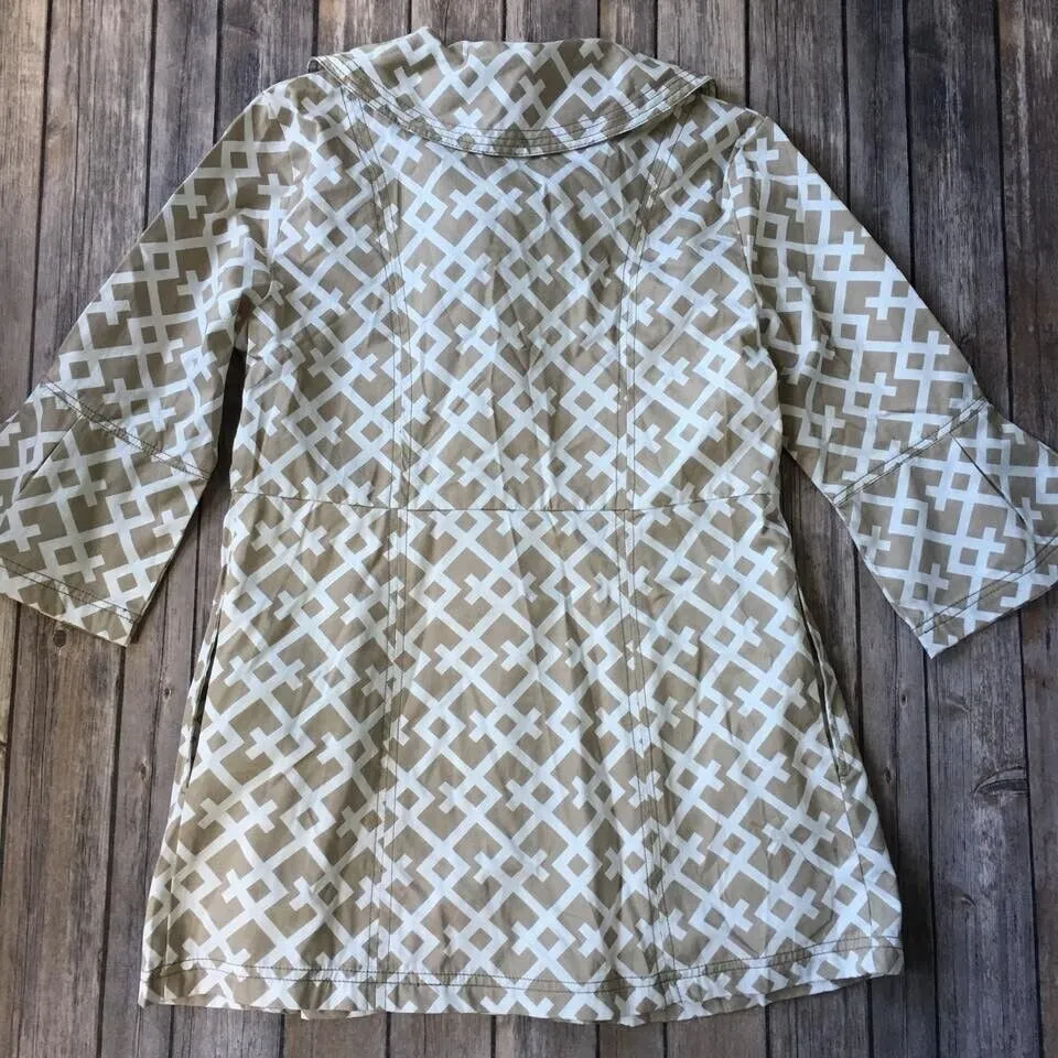 New Retro Jacket Women S 4 6 Lattice Trellis Print Mod 60s 70 Preppy Bell Sleeve Gray - Image 4