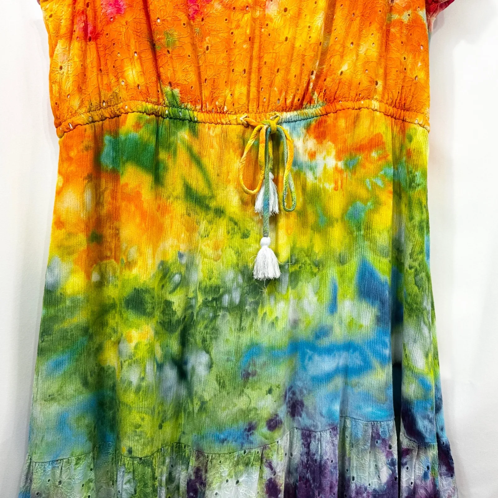 Sonoma Plus Size 2X Dress Handmade Tie Dye Eyelet Midi Tiered Festival Pride 932 - Image 5