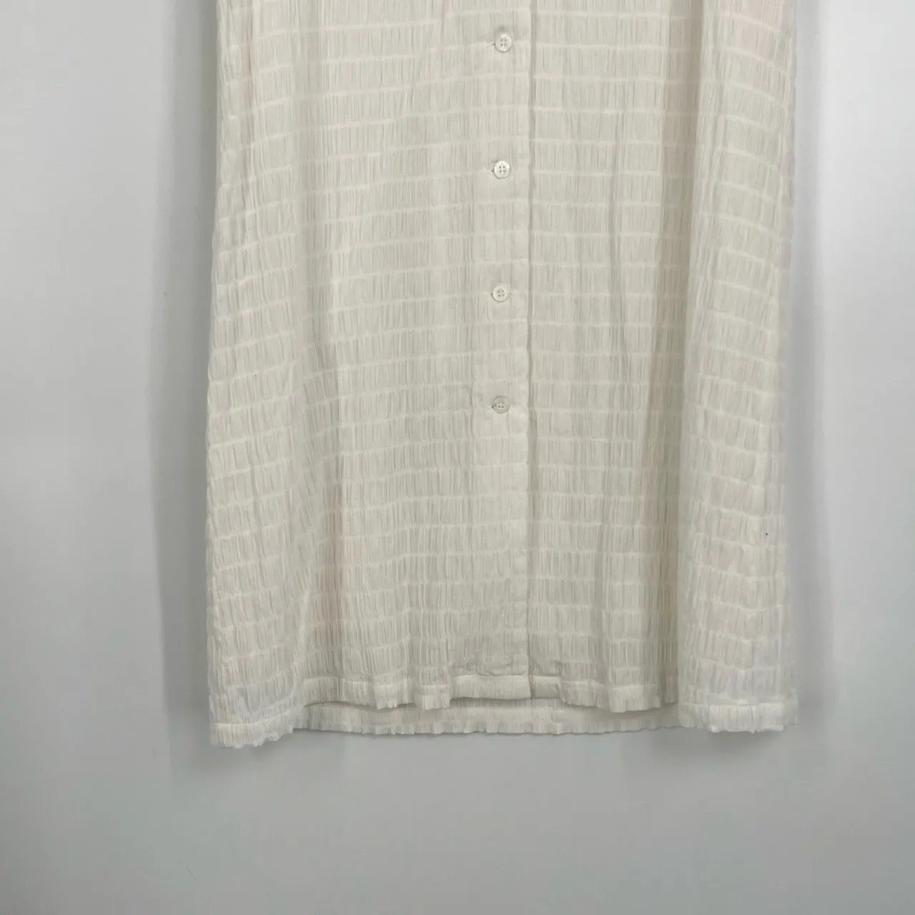 FRNCH‎ Women's White Woven Crinkled Collar Button Down Shirt Midi Dress Size XS - Image 4