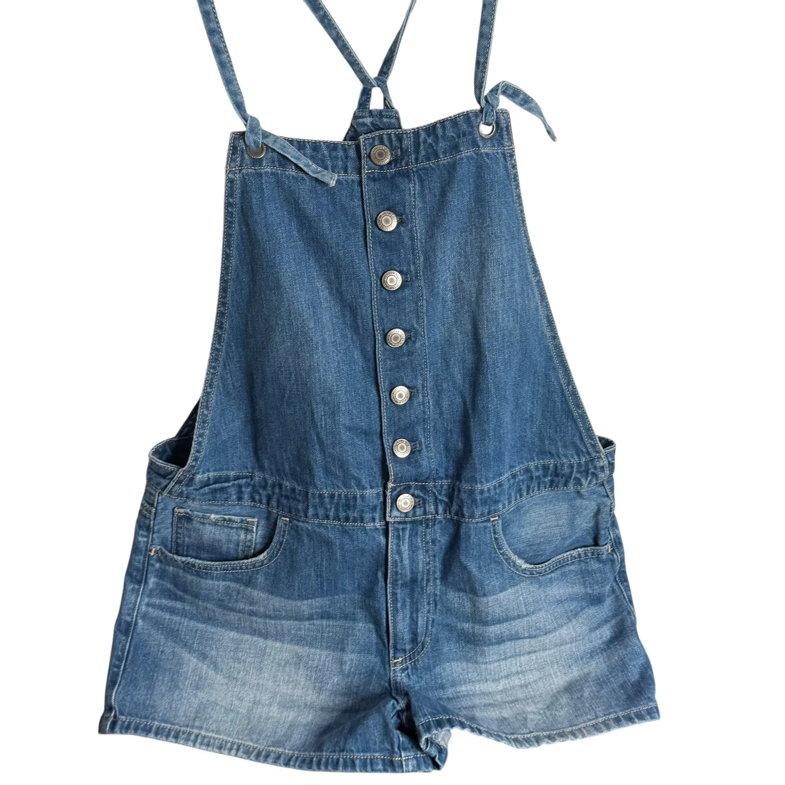 American Eagle Denim Overalls Romper‎ Shorts Blue Size M Shortall Distressed - Image 2