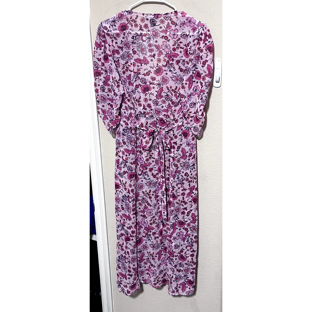NEW Torrid 1X Pink Chiffon Ruched Sleeve Kimono Duster long sheer Floral NWT - Image 7