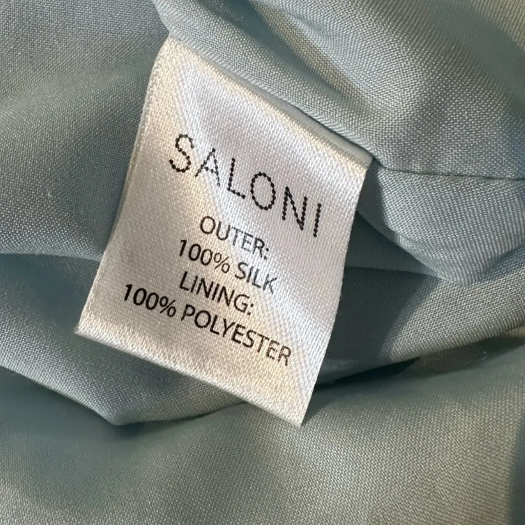Saloni Tilly Blue Print Floral Silk Shirt Dress Sorrel Teal Bloom Womens Size 4‎ - Image 10