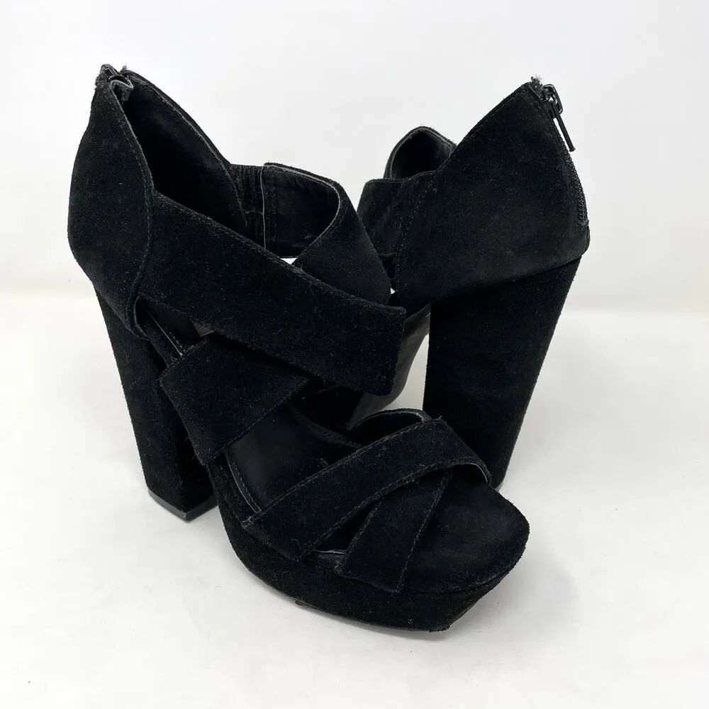 Steve Madden Chunky Block Heel Platform size 7.5 Black Strappy Boho Whimsigoth - Image 2