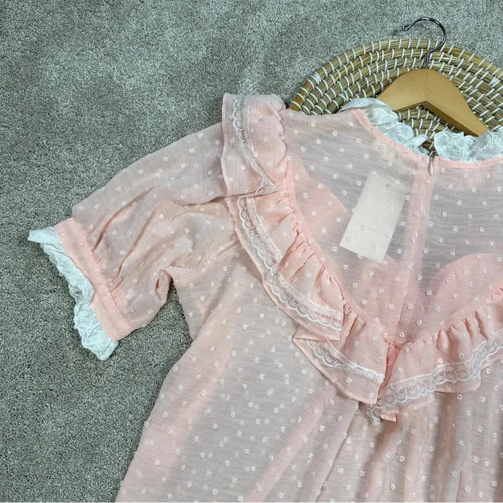 POL Shabby Chic Boho Cottagecore Blouse Ruffle Sheer Fairy Romantic Size L - Image 7