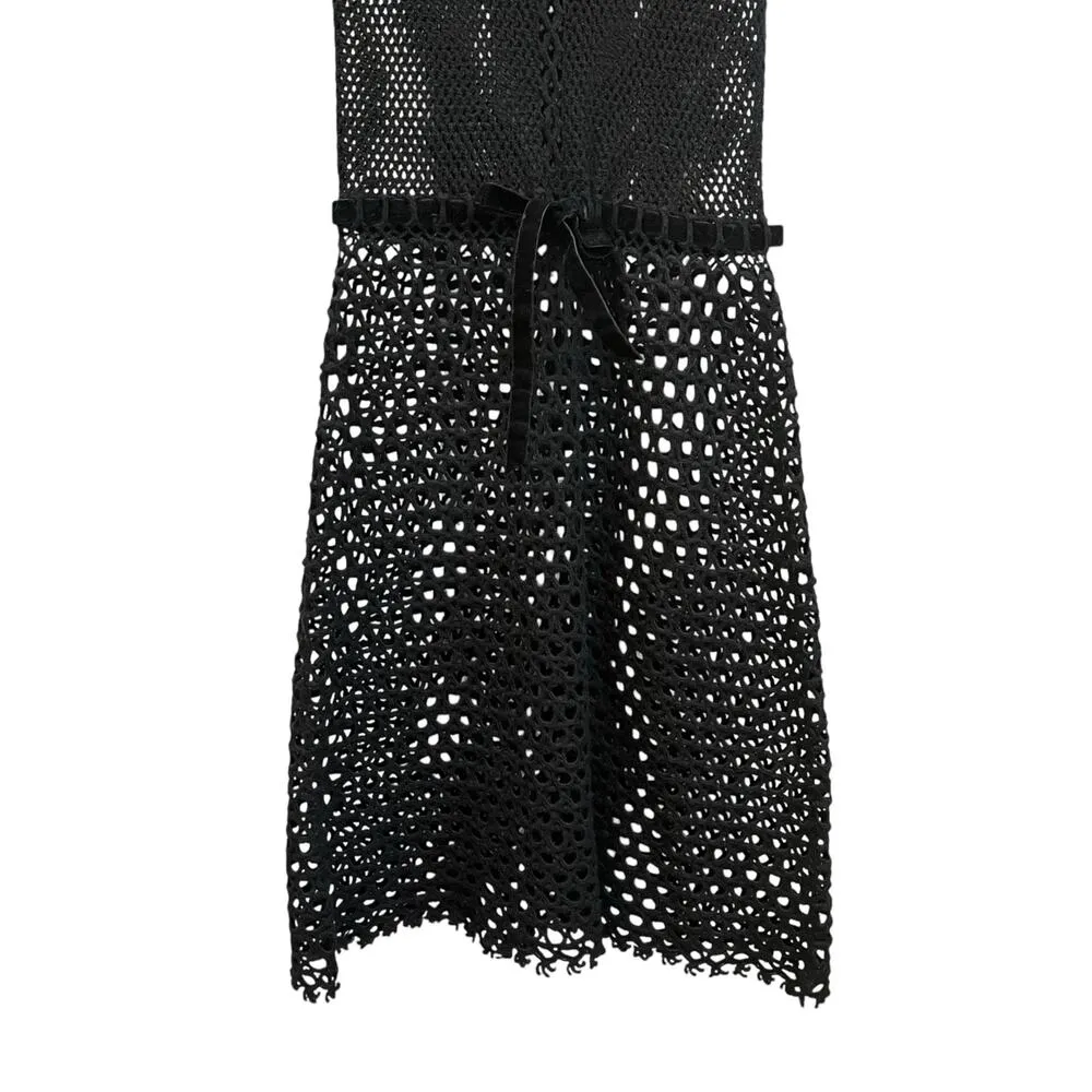 Moschino Cheap & Chic 90s Black Sheer Crochet Sleeveless Scoop Neck A - Image 4