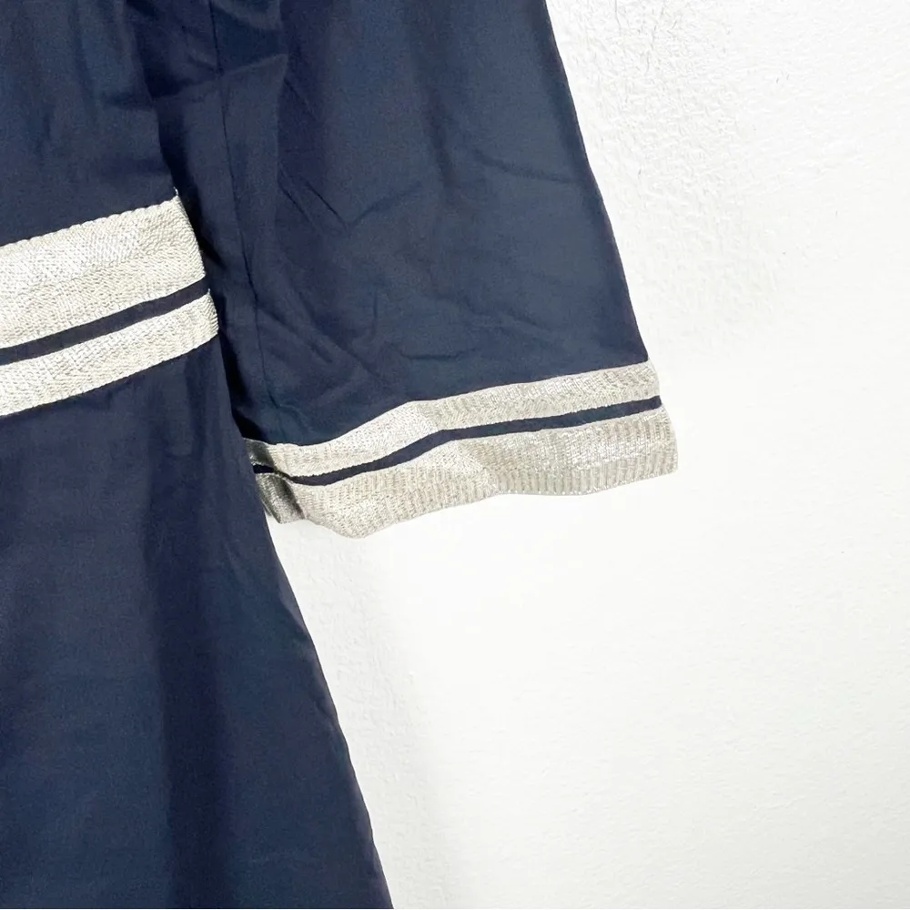 TORY BURCH Megan Navy Blue Silver Trim 3/4 Sleeves V-Neck Kaftcan Dress, Size 2 - Image 10