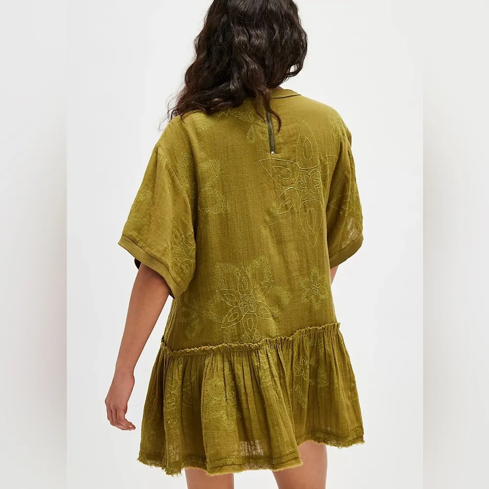 NWOT Free People Picking Petals Embroidered Mini Tunic Dress in Cardamom Seed XS - Image 2