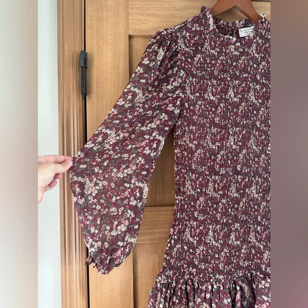 Dress Forum Smocked Ruffle Floral Mini Dress Long Sleeve Puff Sleeves Medium​​ - Image 2