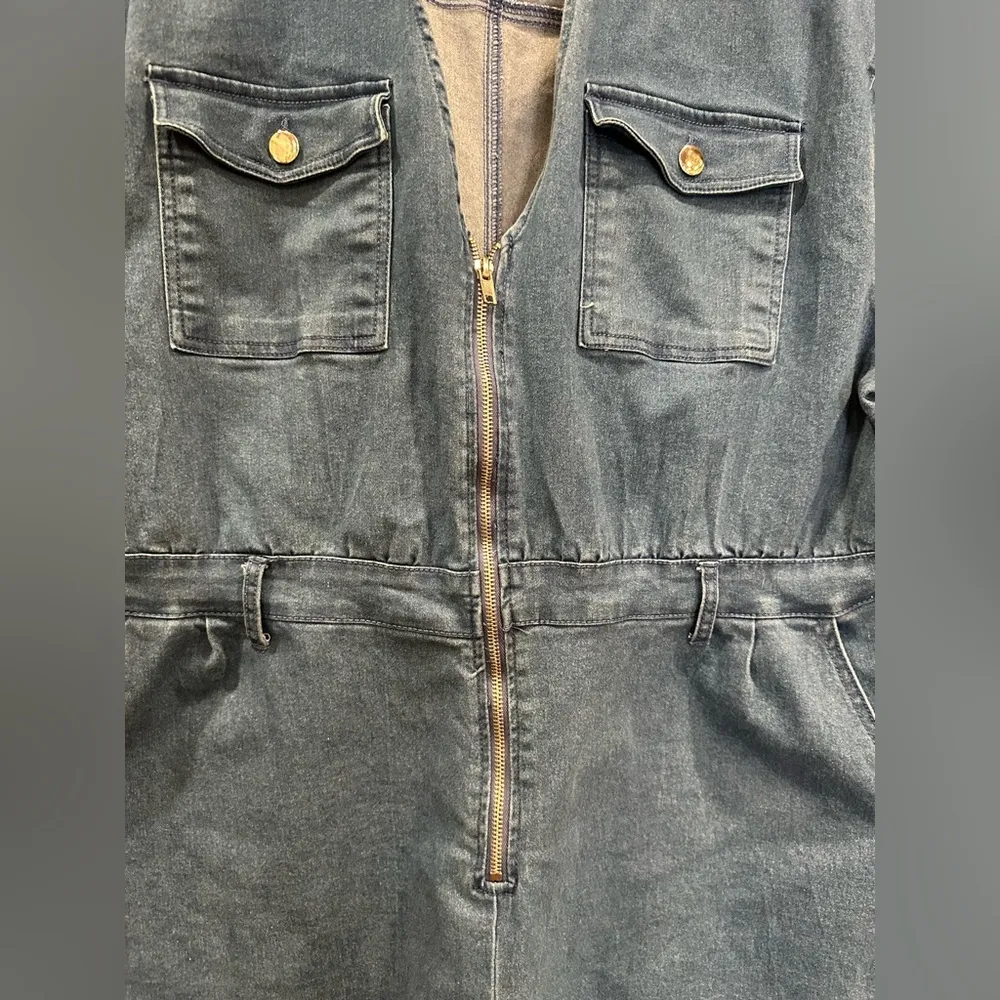 EUC POXIK 3 denim romper short sleeves Blue Size 2X - Image 3