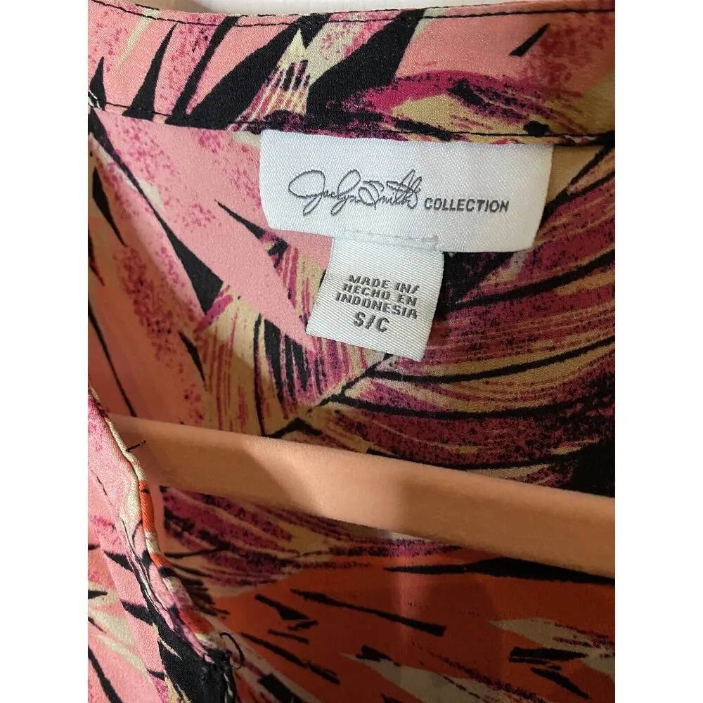 Jaclyn Smith Womens Size S/C Black Pink Floral Tropical Lake Short Sleeve Blouse - Image 3