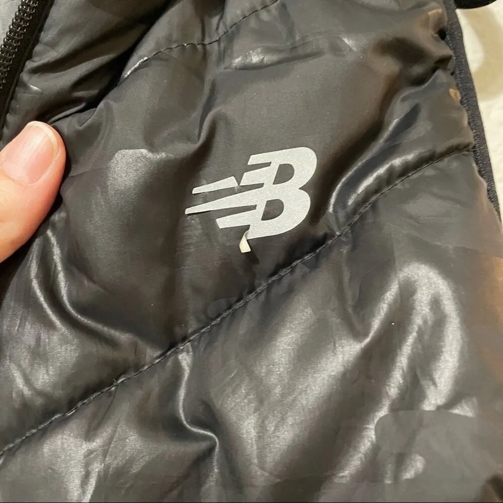 New Balance Black Hooded Puffer Vest Full Zip Camo Print Womens S Retro Sport - Image 5