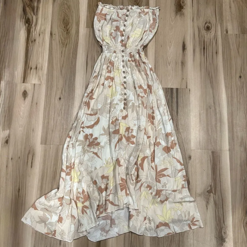 Surf Gypsy Tropical Strapless Button Down Maxi Dress Women’s Medium - Image 3