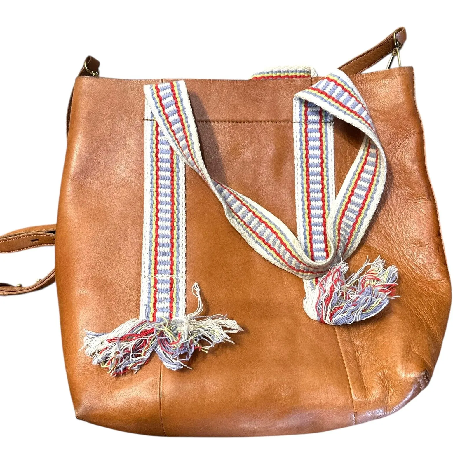 MADEWELL The Medium Transport Leather Tote Woven Strap Camel - Image 3