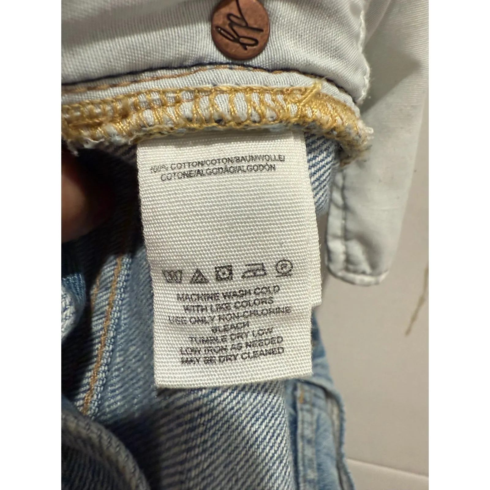 We The Free People Maggie Distressed Mid Rise Button Fly Straight Jeans 25 Blue - Image 4