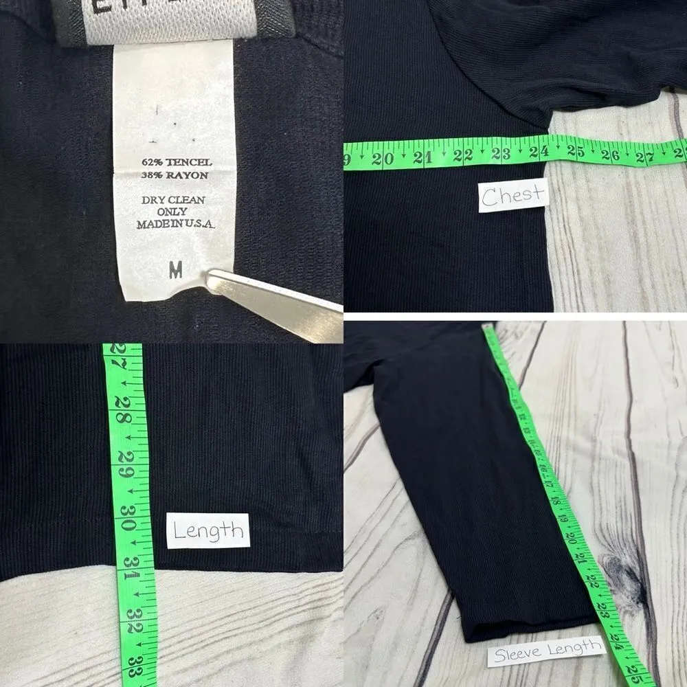 Eileen Fisher Boxy Black Ribbed Casual Cardigan Women Sz Medium Lagenlook USA - Image 8