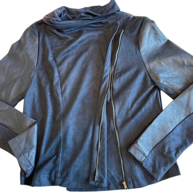 NWT‎ Romeo & Juliet Couture Moto Jacket Faux Leather Trim Asymmetrical Blue L - Image 10