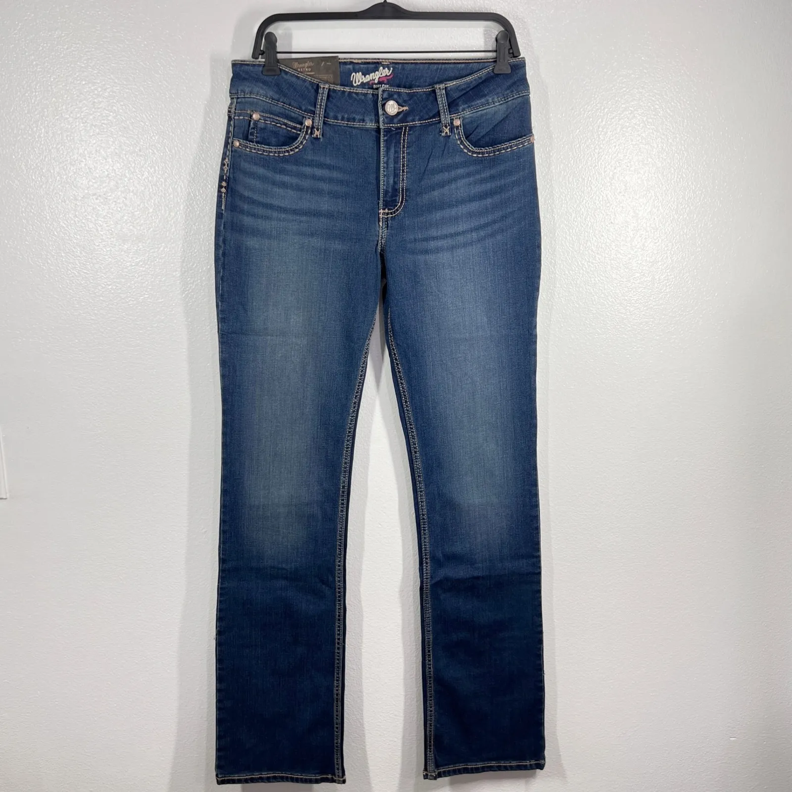 Wrangler Retro Mae Boot Cut Jeans Mid-Rise Dark Wash Denim Size 11/12 x 36‎ - Image 2