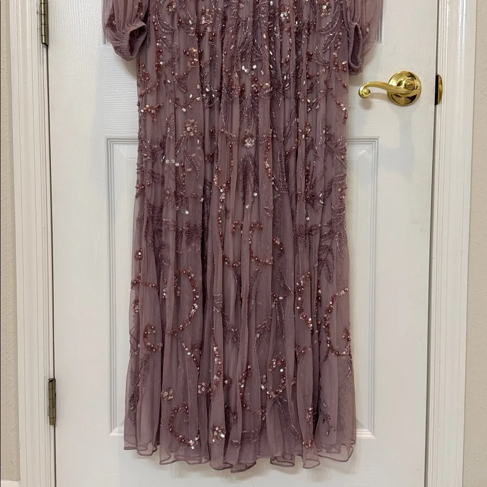 Mac Duggal 93930 Purple Puff Sleeve Embellished A Line Gown Size 10 NWT - Image 8