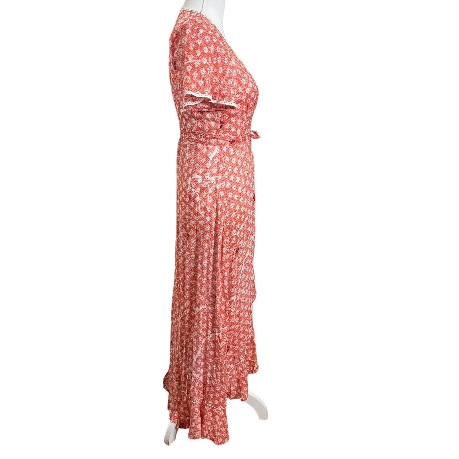 Poupette St Barth Joe Wrap Maxi Dress Orange Floral Women’s Size Small Ruffle - Image 5