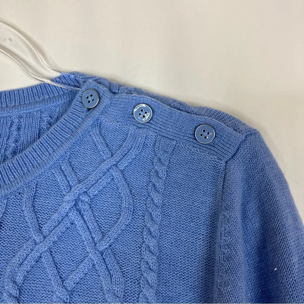 Talbots | Lavender Blue Cable Knit Lambswool Blend Sweater Button Shoulder L - Image 2
