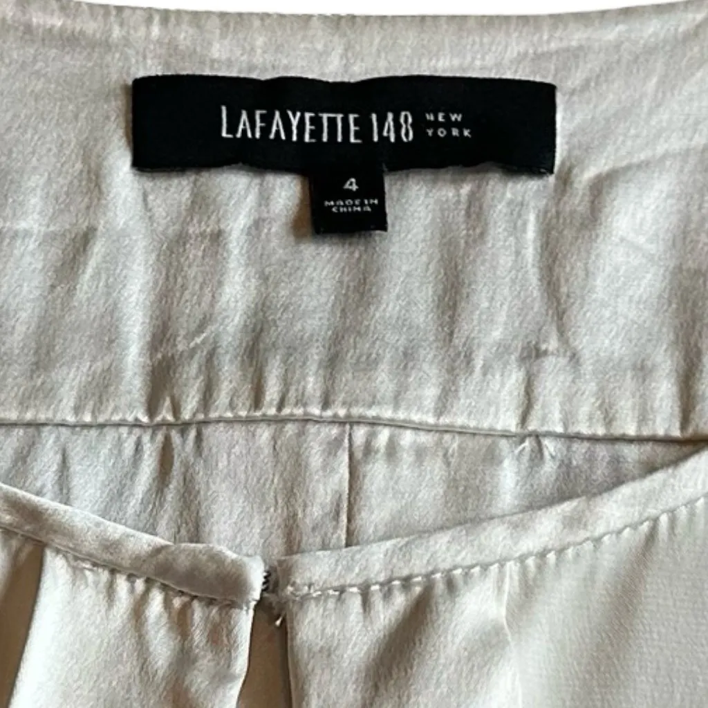 Lafayette 148 100% Silk Long Sleeve Blouse Top Shirt Cream Satin Size 4 Women's - Image 2