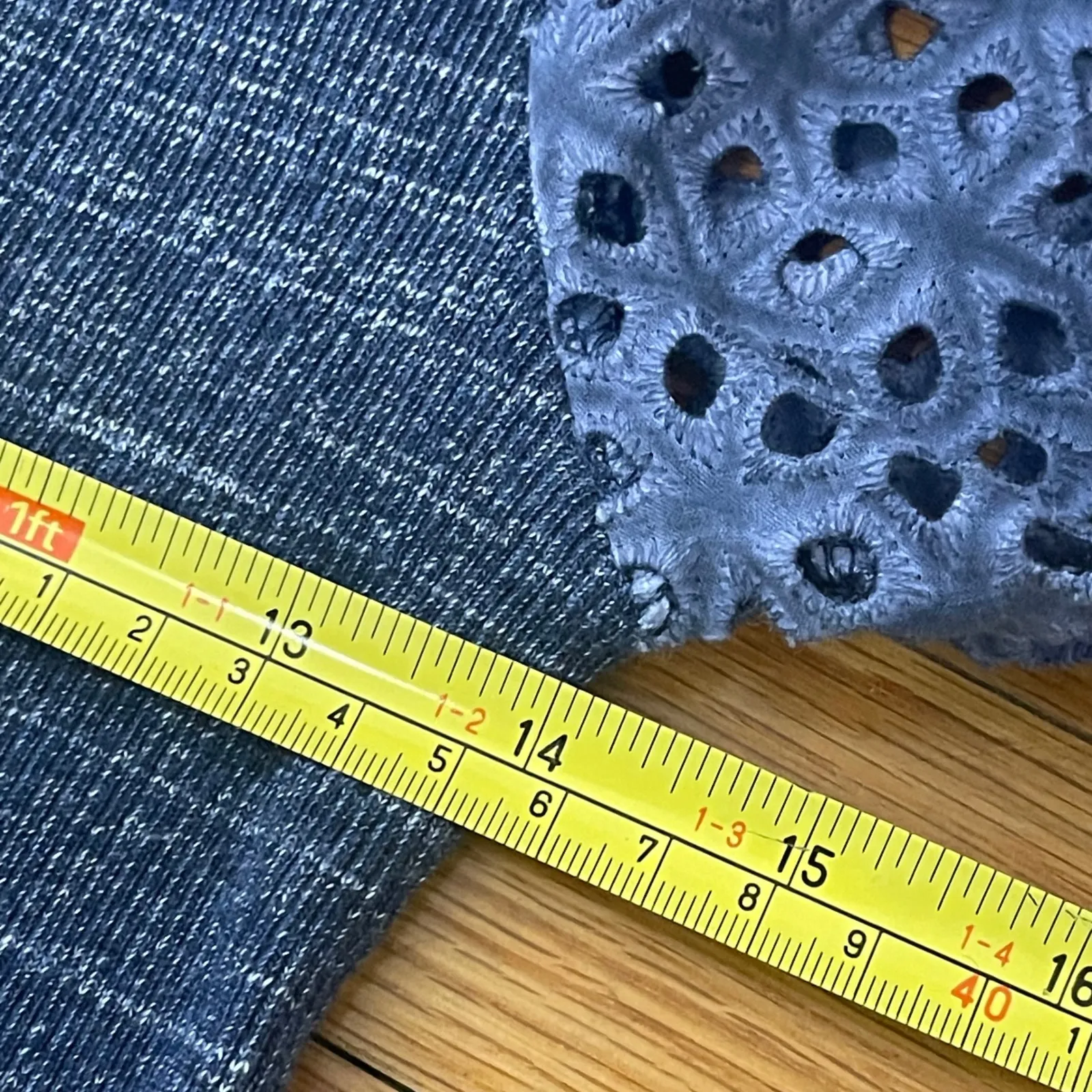 SEE BY CHLOE Eyelet Balloon Sleeve Shirt XS Indigo Blue Bohemian Tie Cuff Boho - Image 9