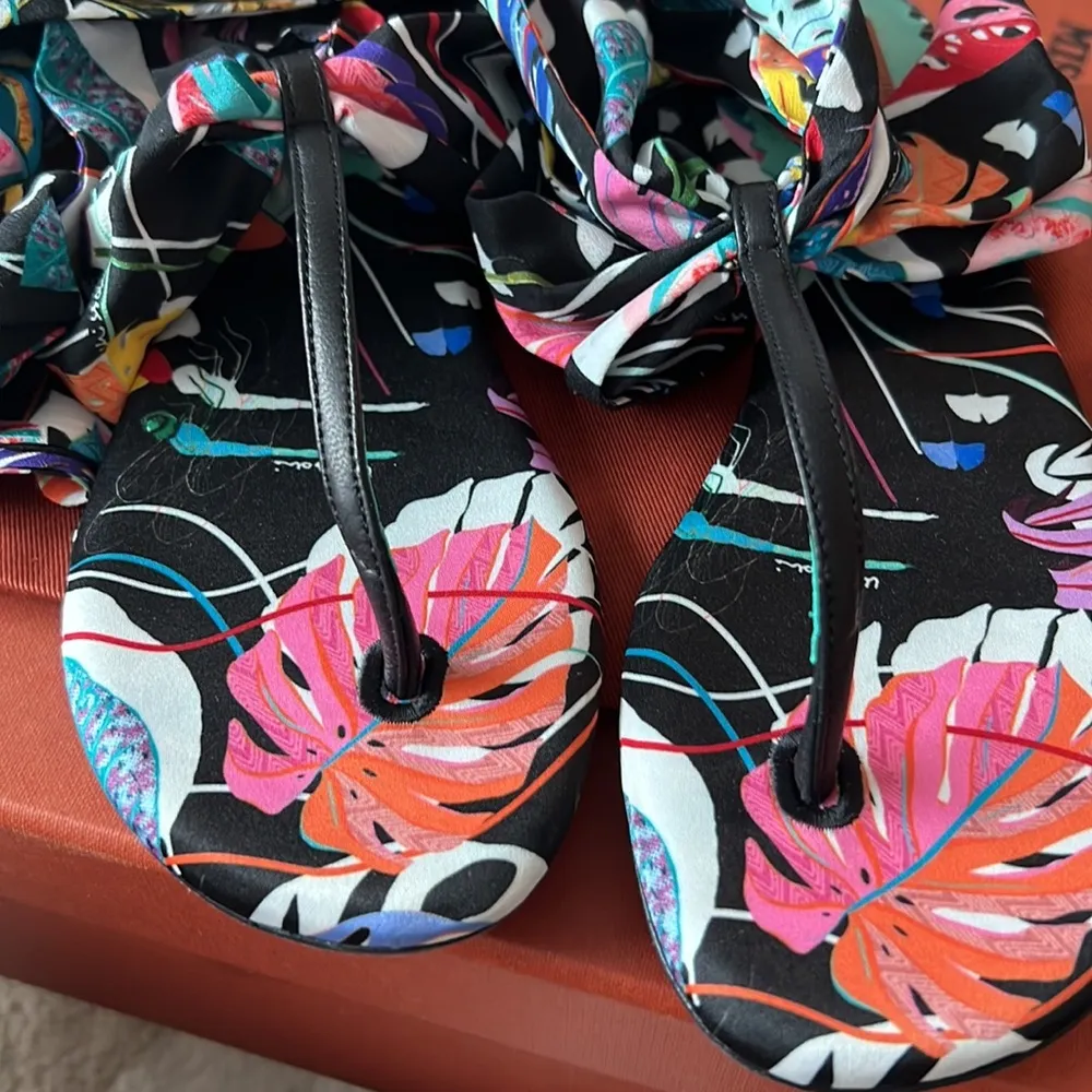 New missoni floral print satin and leather wrap up sandals - Image 6